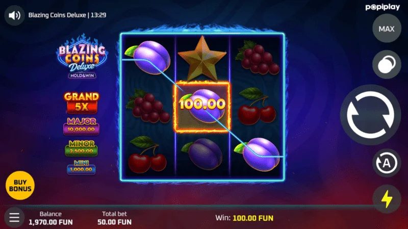 Blazing Coins Deluxe põhimängu võit